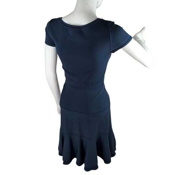 Y2K Diane Von Furstenberg Knit Dress Blue Fit Flare Scoop Neck Cap Slv Women S/M - Picture 2 of 10